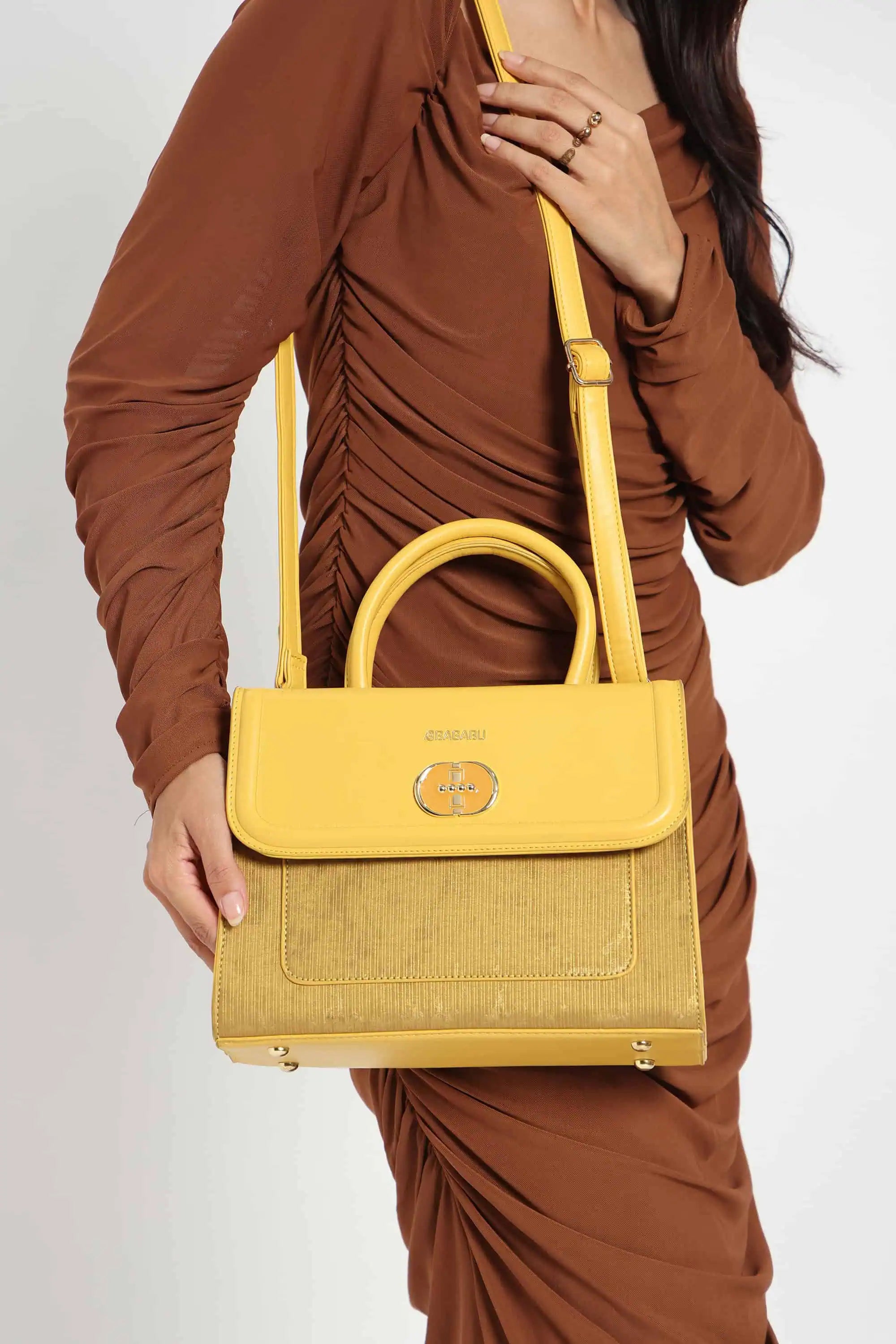 Bagabu Elegant Knitted Fabric Satchel Handbag (yellow)