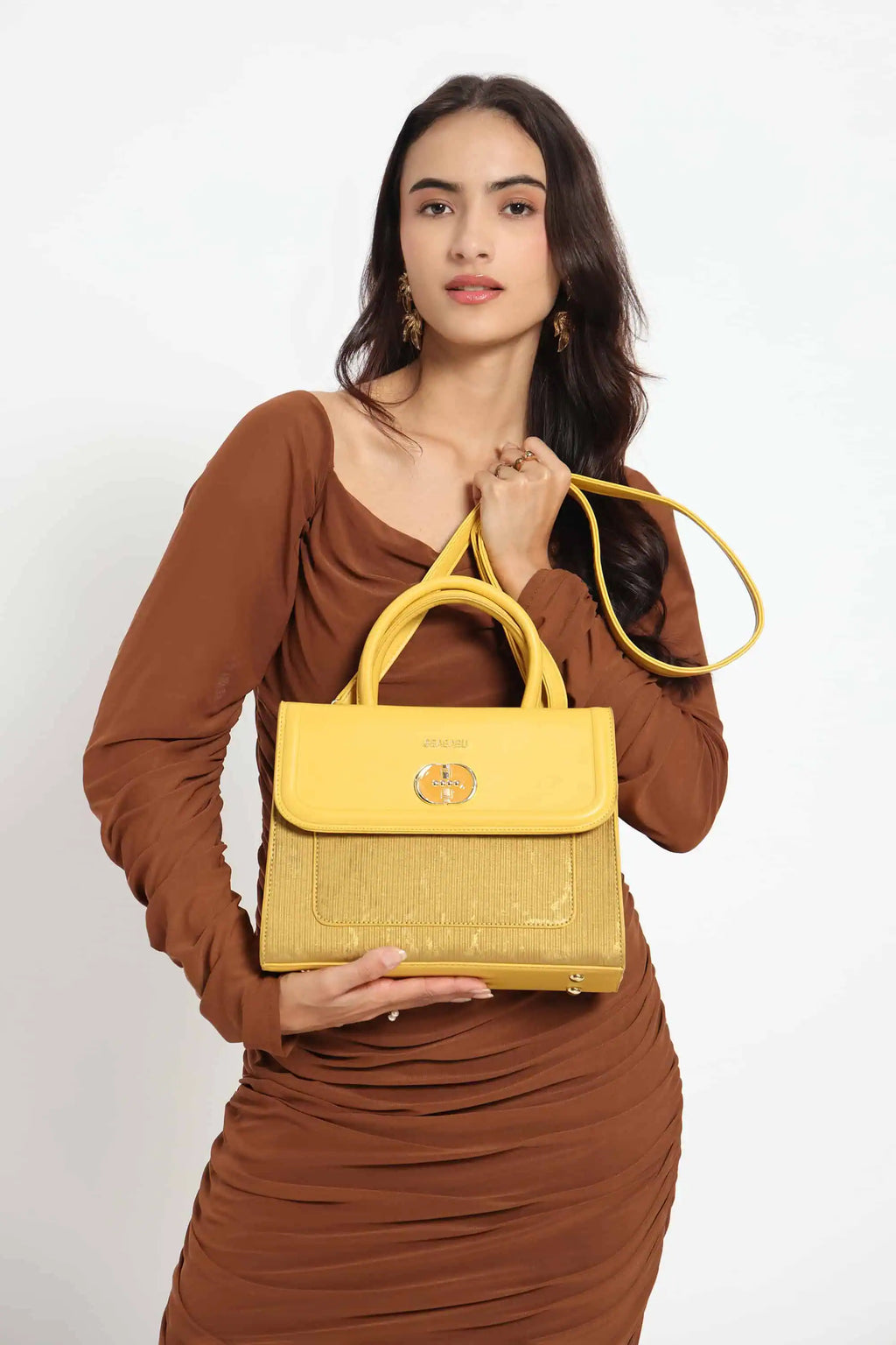Bagabu Elegant Knitted Fabric Satchel Handbag (yellow)