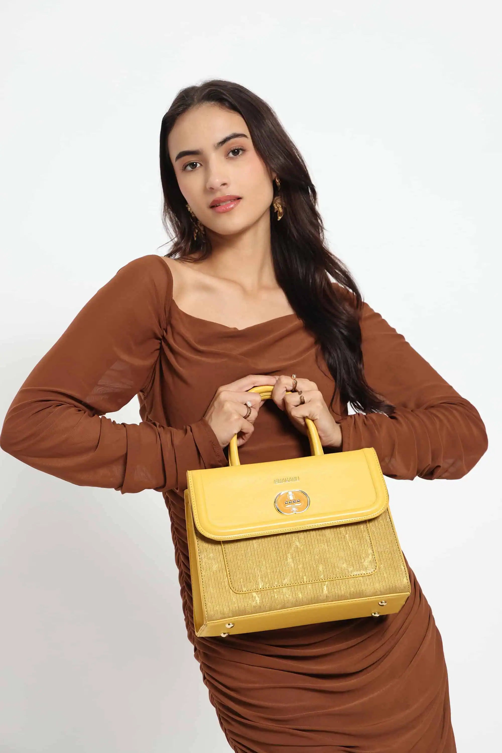 Bagabu Elegant Knitted Fabric Satchel Handbag (yellow)
