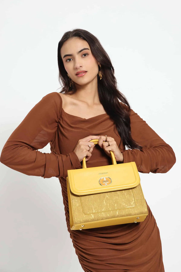 Bagabu Elegant Knitted Fabric Satchel Handbag (yellow)
