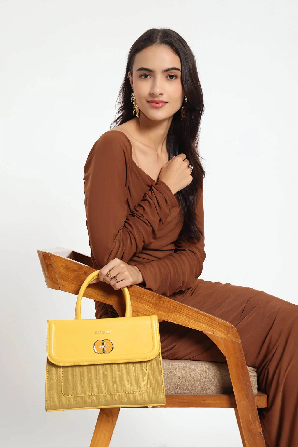 Bagabu Elegant Knitted Fabric Satchel Handbag (yellow)