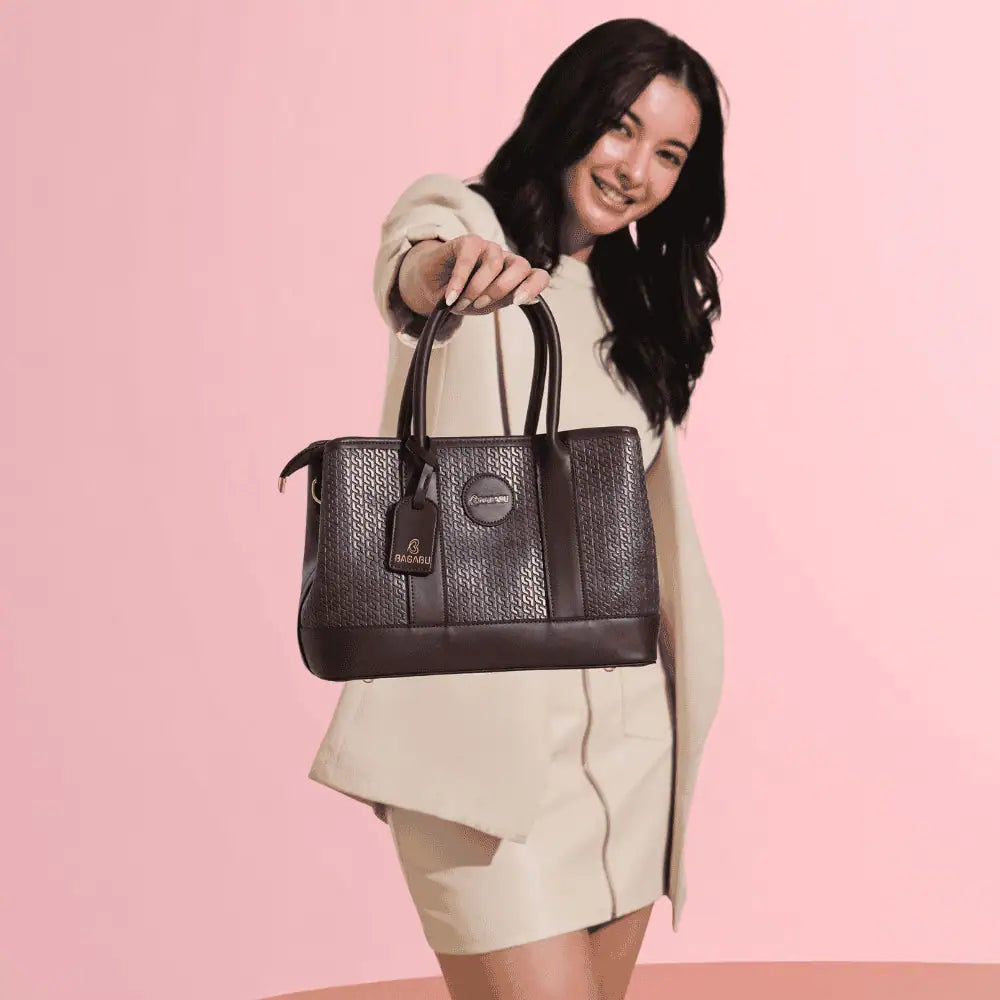 BAGABU Women's Premium Textured Vegan Leather Handbag Set with Wallet & Pouch (Grey)