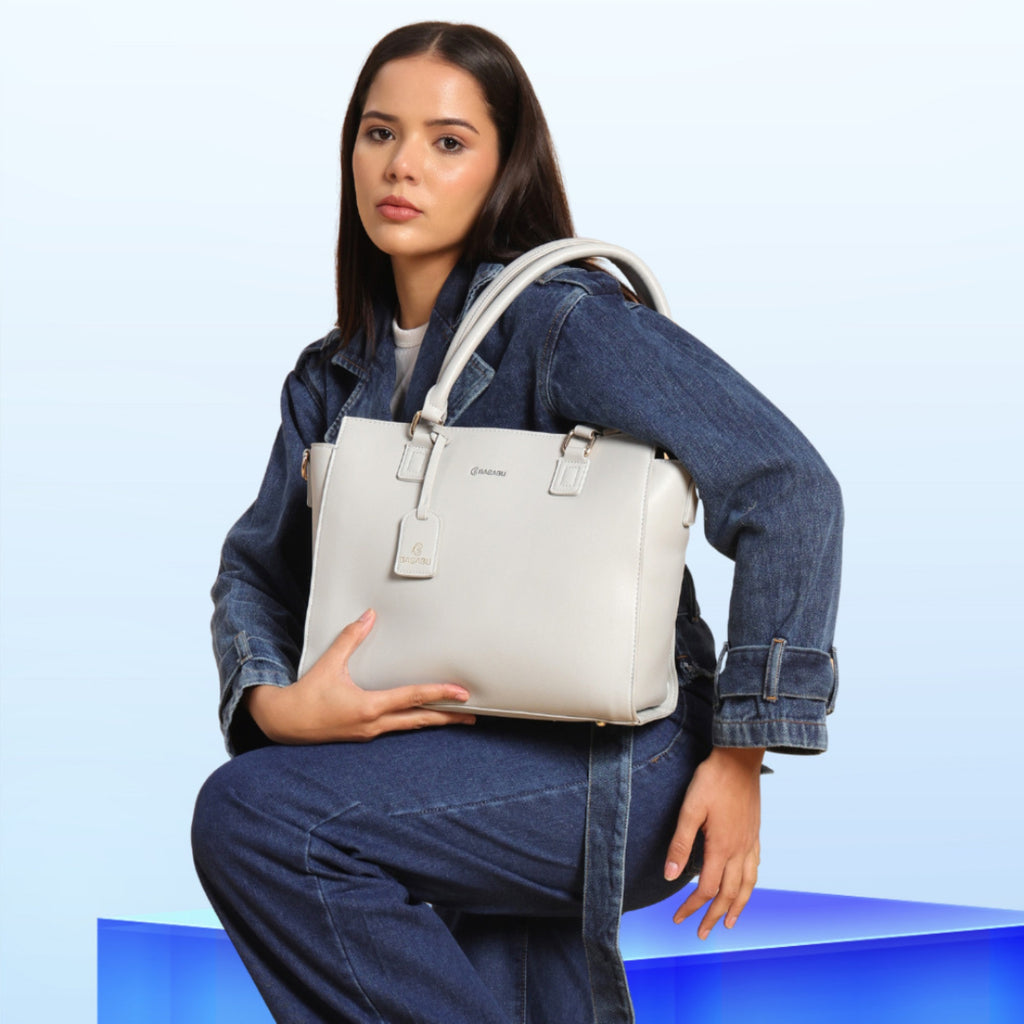 Nova Vegan Leather Laptop Work Bag (Grey)