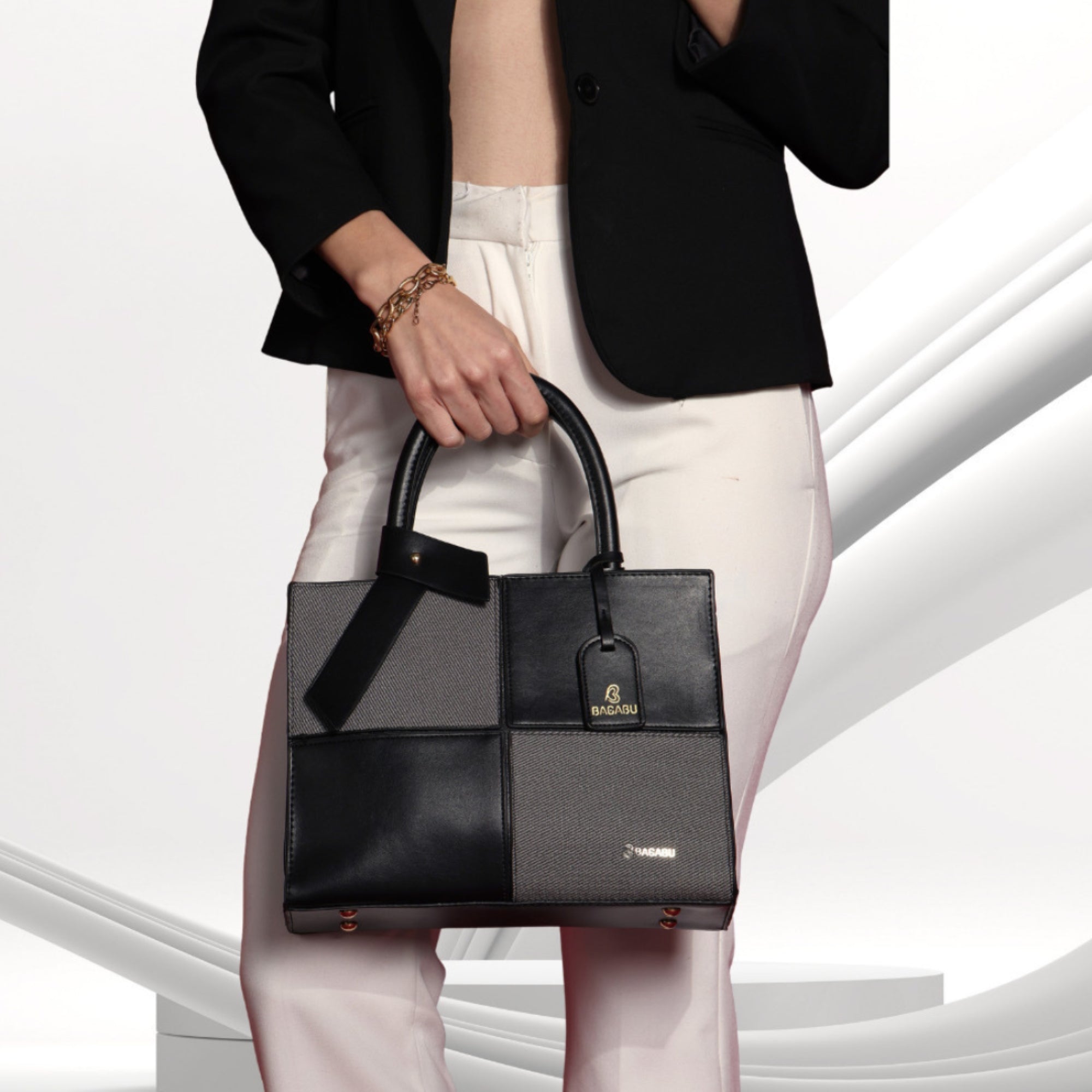 Quadra Luxe Premium Vegan Leather Tote Set (black)