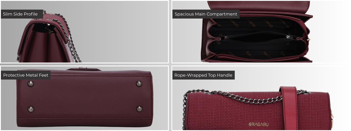 Bagabu Elegance Chain Shoulder Bag for Women (Burgundy)