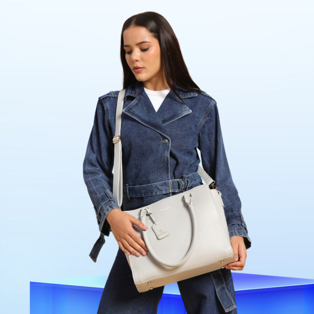 Nova Vegan Leather Laptop Work Bag (Grey)