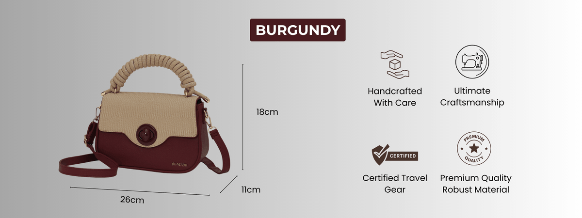 Bagabu Luxe Rope Handle Satchel Bag with Wallet (Burgundy)