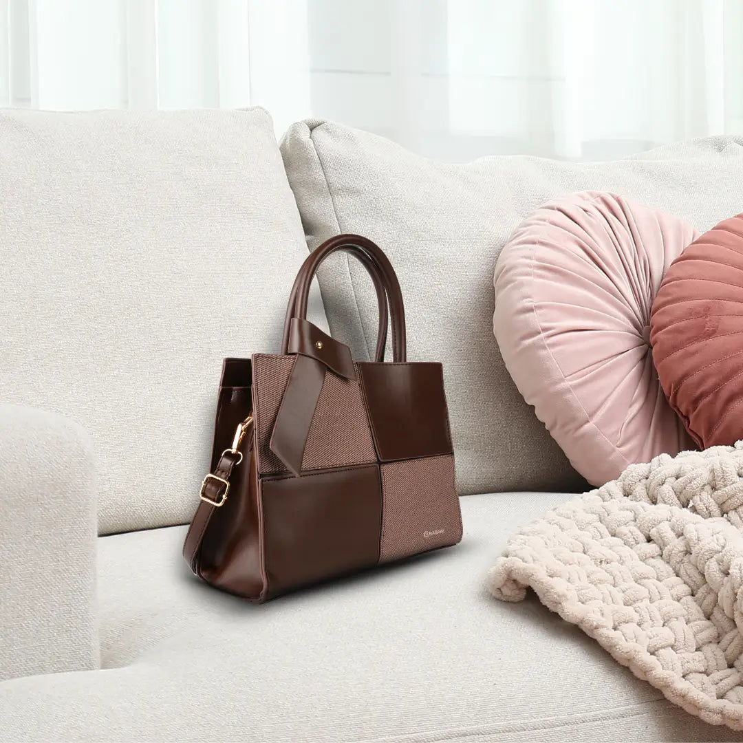 Quadra Luxe Premium Vegan Leather Tote Set (brown)