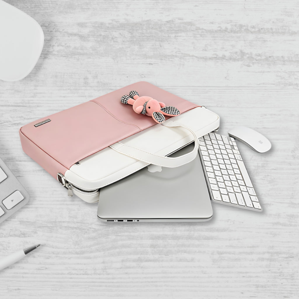 Apex PU Leather Laptop Bag with Strap (Pink & White)