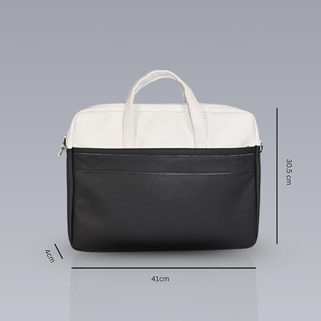 Apex PU Leather Laptop Bag with Strap (Gray& White)