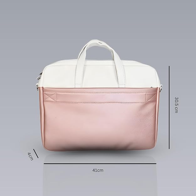 Apex PU Leather Laptop Bag with Strap (Pink & White)