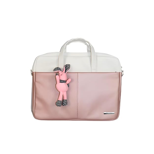 Apex PU Leather Laptop Bag with Strap (Pink & White)