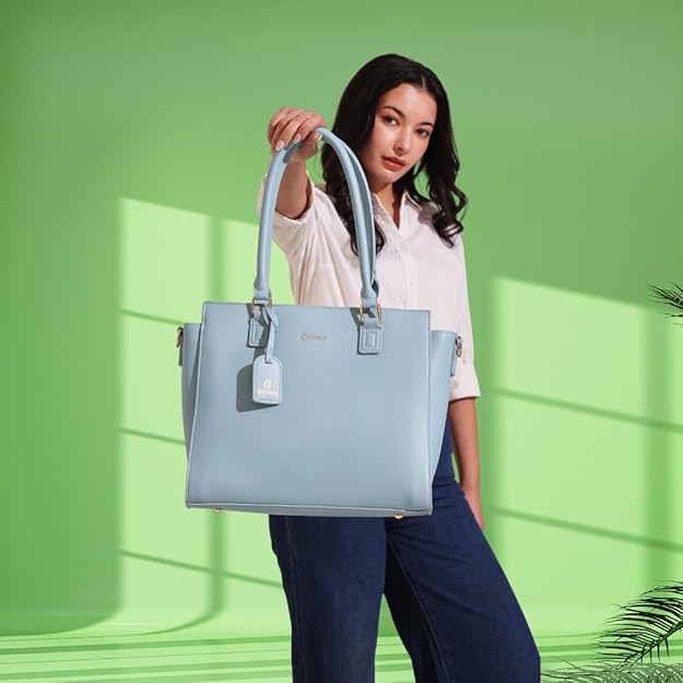 Nova Vegan Leather Laptop Work Bag (Sky Blue)