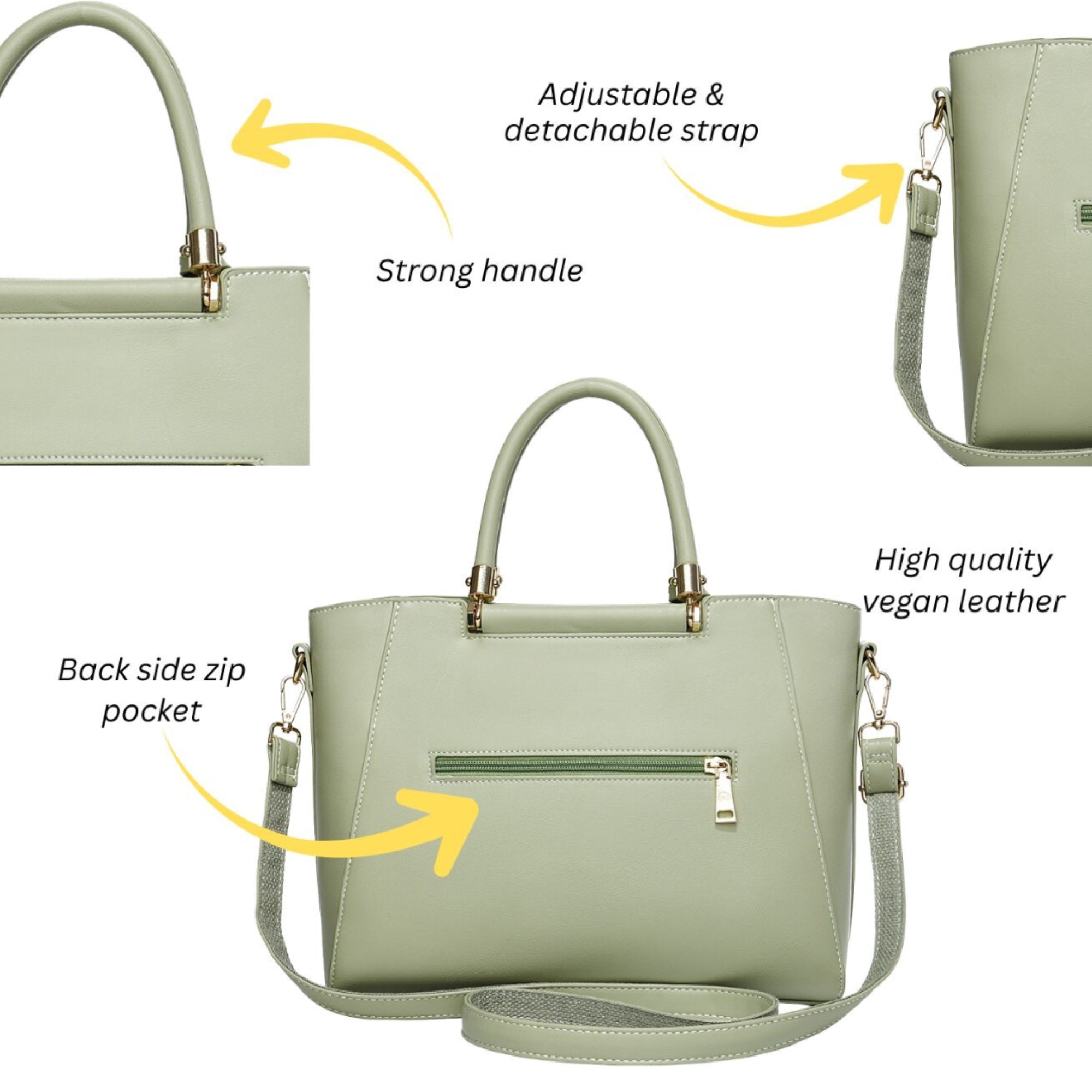 Verona Structured Vegan Leather Work Bag (Pastel Green)