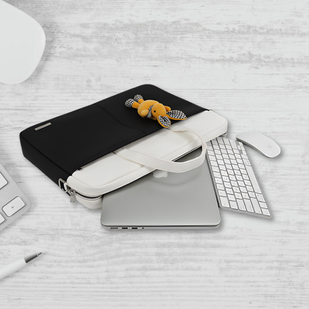 Apex PU Leather Laptop Bag with Strap (Black)