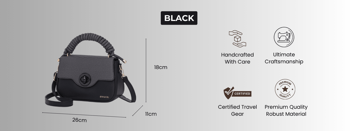 Bagabu Luxe Rope Handle Satchel Bag with Wallet (Black)