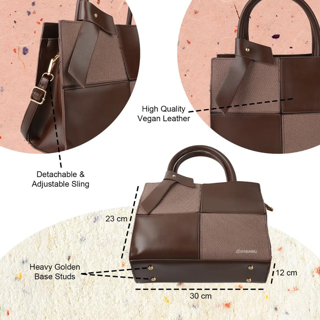 Quadra Luxe Premium Vegan Leather Tote Set (brown)