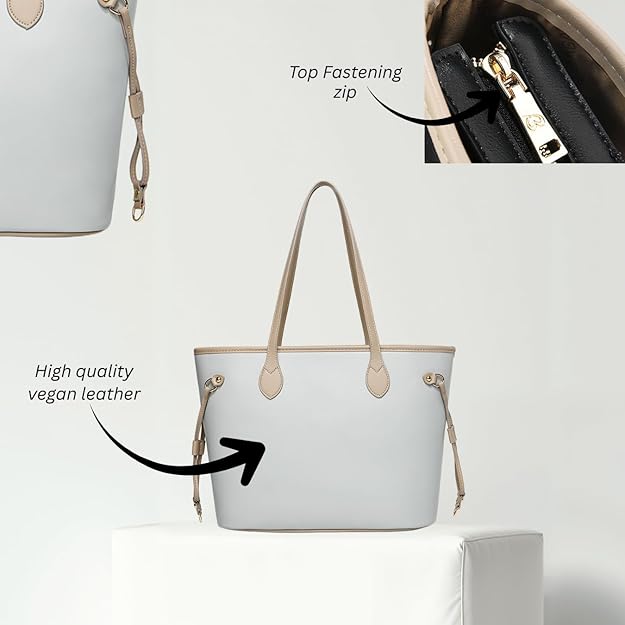 Elara Vegan Leather Tote Bag (Grey)