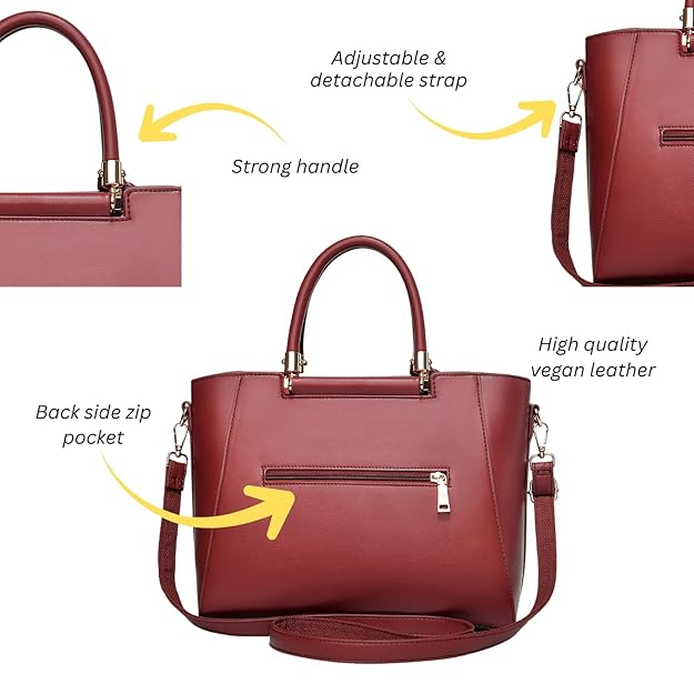 Verona Structured Vegan Leather Work Bag (Red)