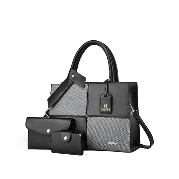 Quadra Luxe Premium Vegan Leather Tote Set (black)