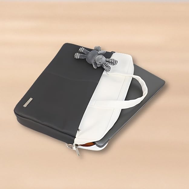 Apex PU Leather Laptop Bag with Strap (Gray& White)
