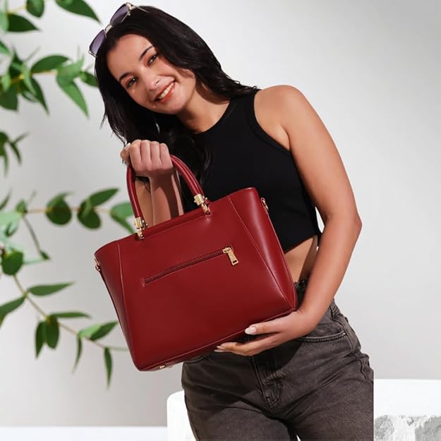 Verona Structured Vegan Leather Work Bag (Red)