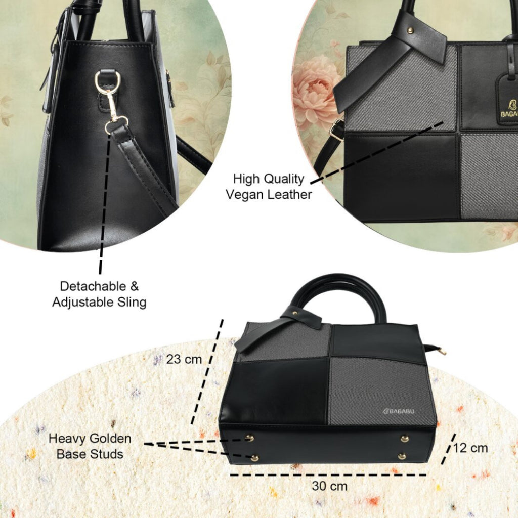 Quadra Luxe Premium Vegan Leather Tote Set (black)