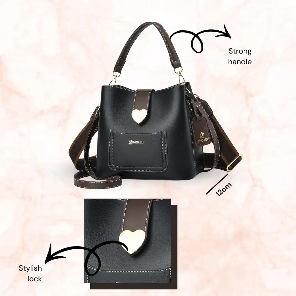 The Heart Locked Dual-Strap Handbag (Black)