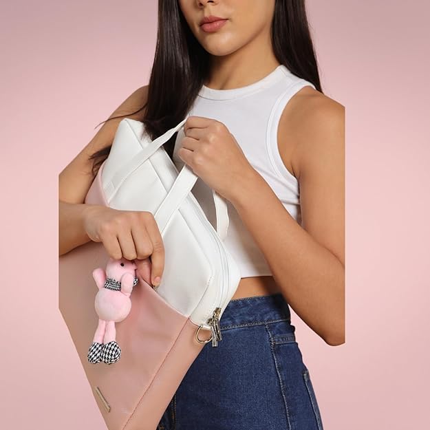 Apex PU Leather Laptop Bag with Strap (Pink & White)