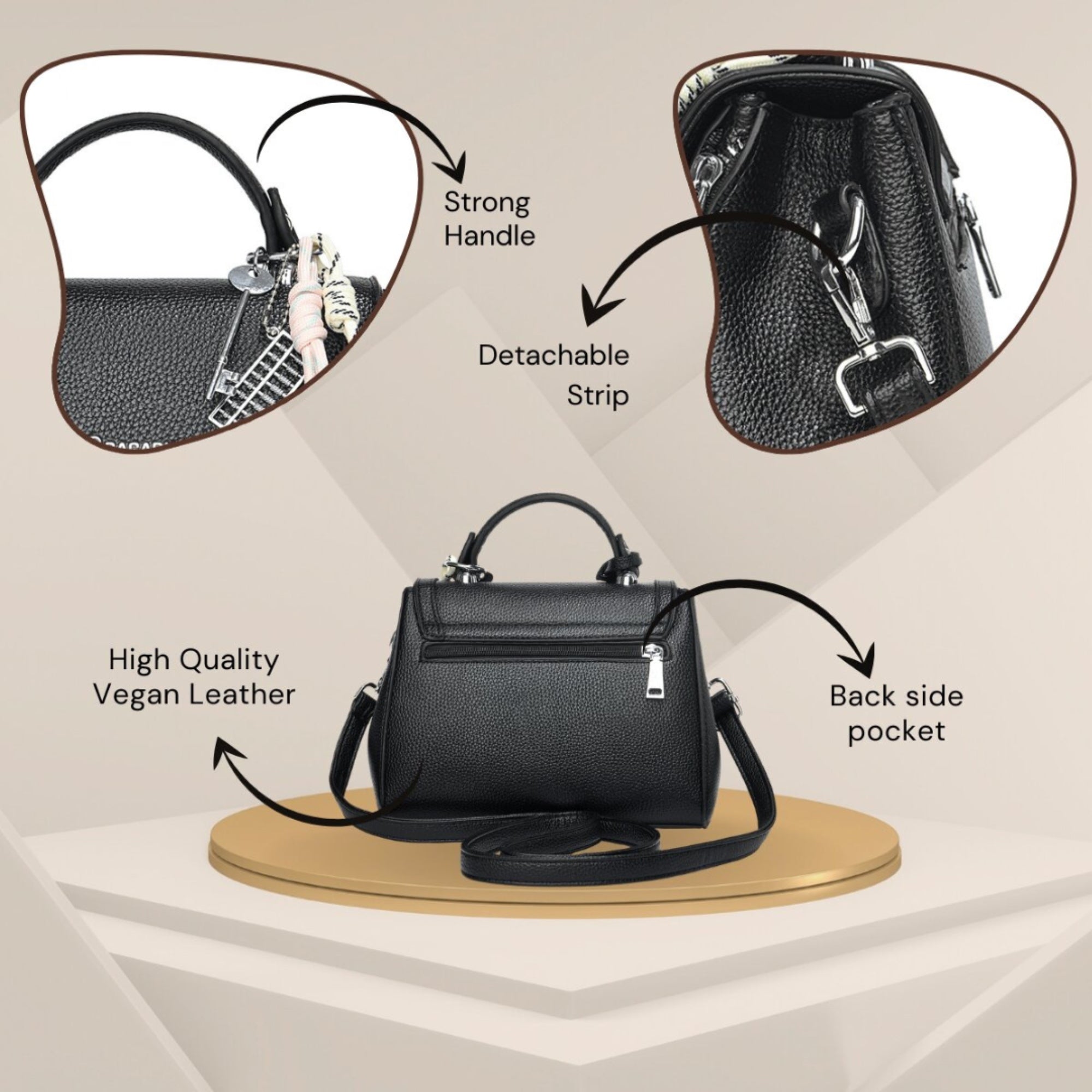 Xena mini Premium vegan leather handbag (dark black)
