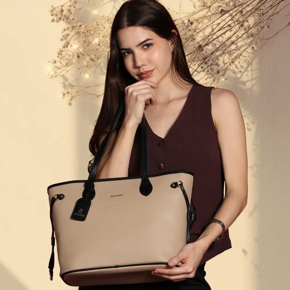 Elara Vegan Leather Tote Bag (Khaki)