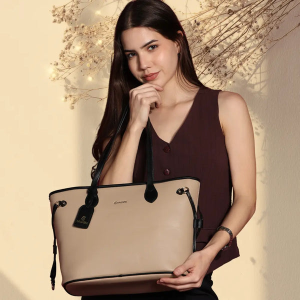 Elara Vegan Leather Tote Bag (Khaki)