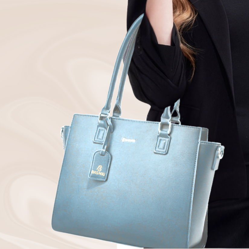 Nova Vegan Leather Laptop Work Bag (Sky Blue)