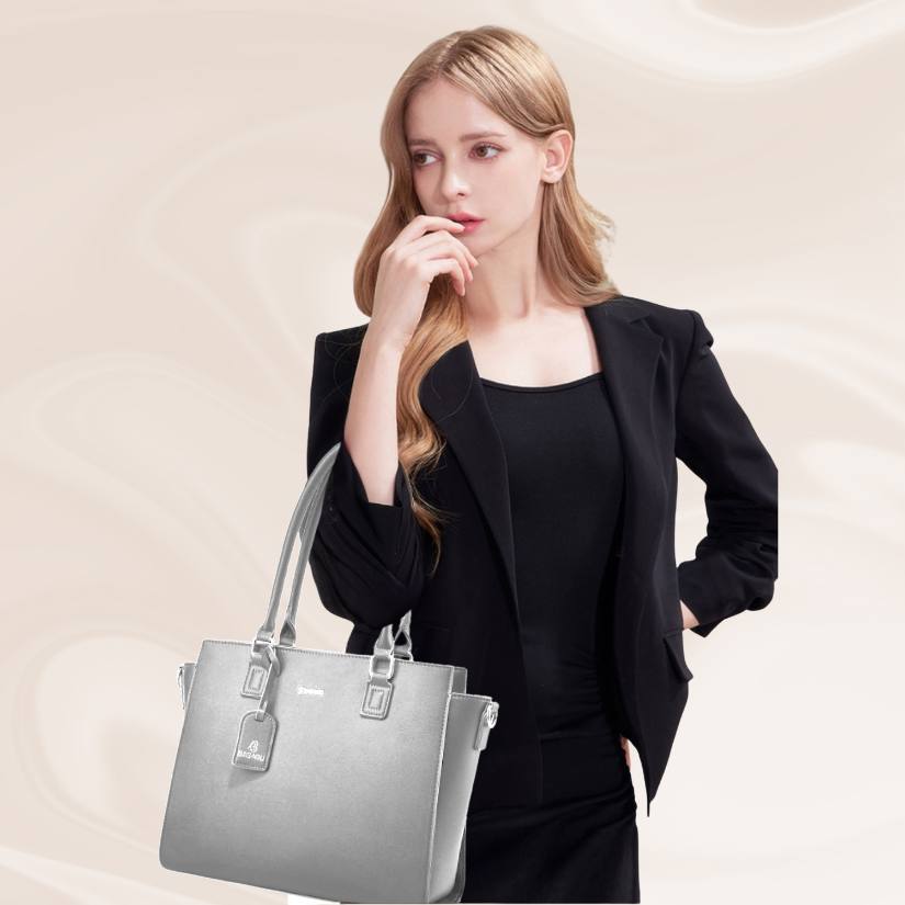 Nova Vegan Leather Laptop Work Bag (Grey)
