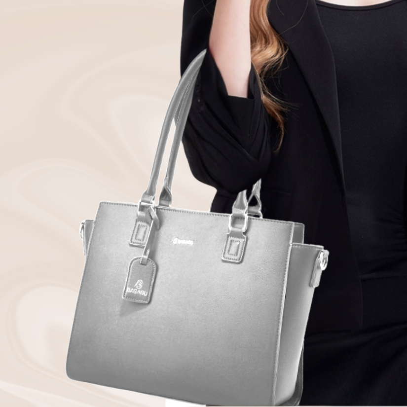 Nova Vegan Leather Laptop Work Bag (Grey)