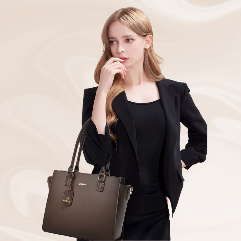Nova Vegan Leather Laptop Work Bag (Coffee Brown)