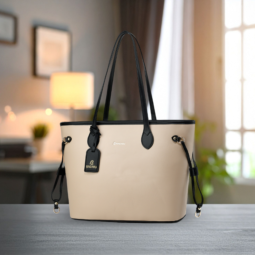 Elara Vegan Leather Tote Bag (Khaki)