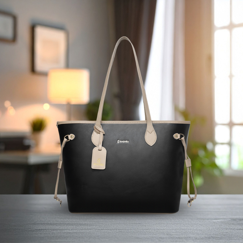 Elara Vegan Leather Tote Bag (Black)