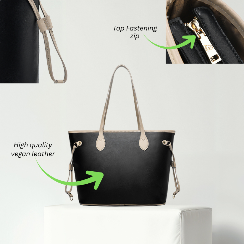 Elara Vegan Leather Tote Bag (Black)