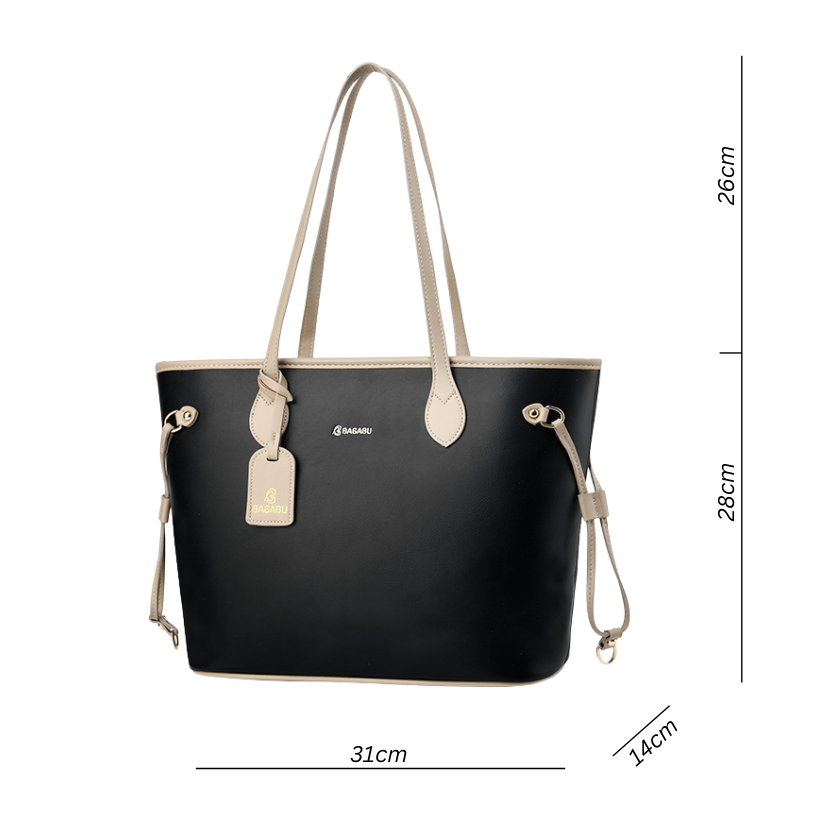 Elara Vegan Leather Tote Bag (Black)