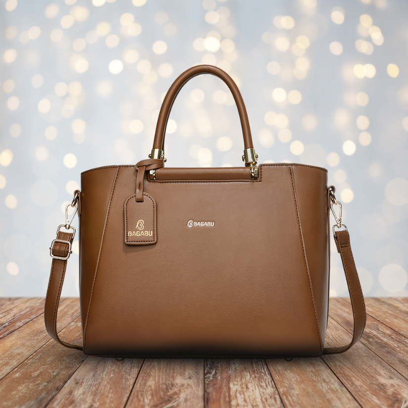 Verona Structured Vegan Leather Work Bag (Brown)