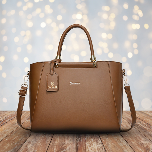 Verona Structured Vegan Leather Work Bag (Brown)