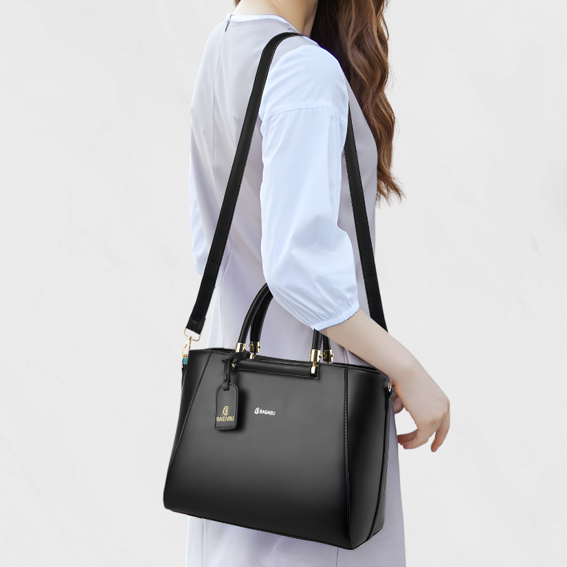 Verona Structured Vegan Leather Work Bag (Black)