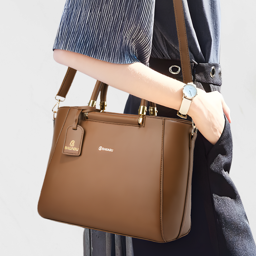 Verona Structured Vegan Leather Work Bag (Brown)