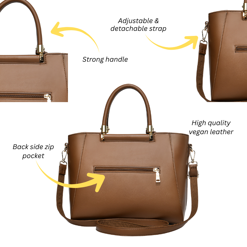 Verona Structured Vegan Leather Work Bag (Brown)