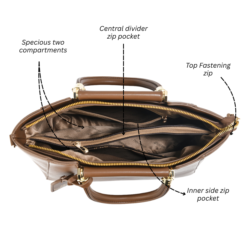 Verona Structured Vegan Leather Work Bag (Brown)
