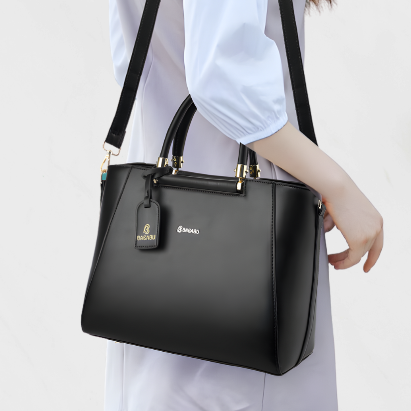 Verona Structured Vegan Leather Work Bag (Black)
