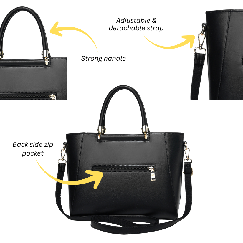 Verona Structured Vegan Leather Work Bag (Black)