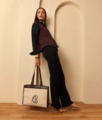 Bagabu Designer-Inspired Linen Fabric Tote (Beige & Coffee)