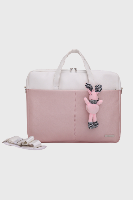 Bagabu Professional Laptop Tote Bag for Men & Women (Pink & White)